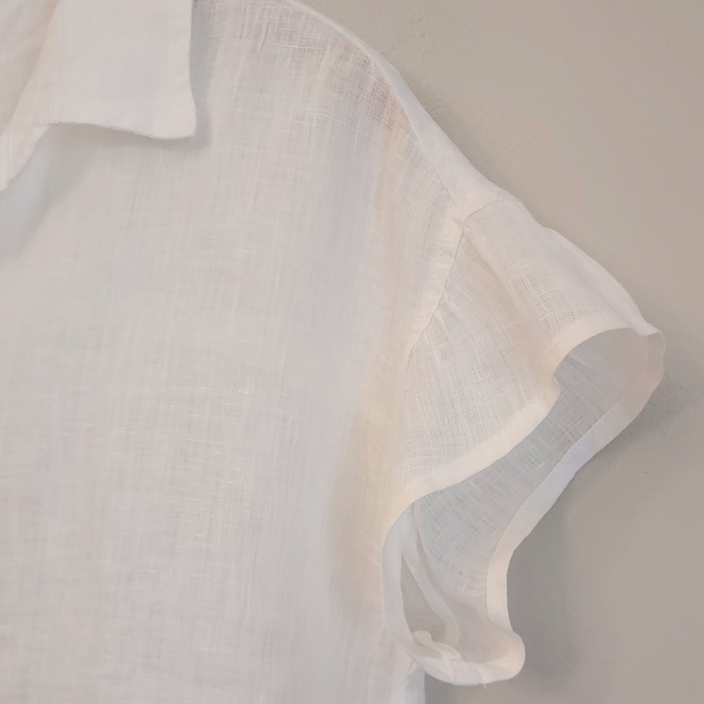 Bella Dahl NEW White Linen Ruffled Short Sleeve Top Shirt Blouse Size Medium - Picture 7 of 15